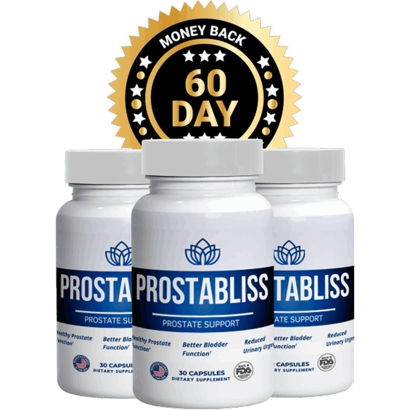 Three bottles of ProstaBliss prostate health supplement for men